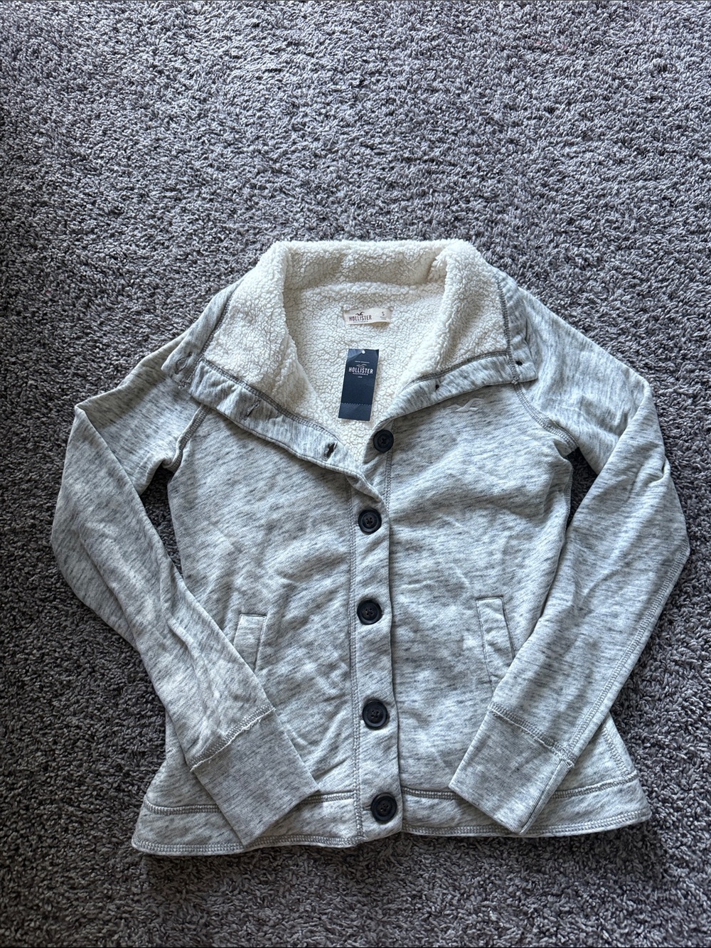 Hollister Light Gray Sherpa-Trim Button Front Jacket